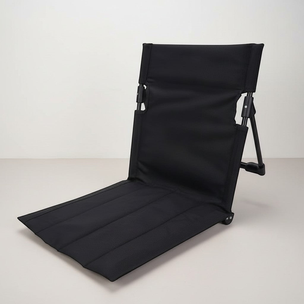 CAMPY black foldable camping chair with backrest, made of durable aluminum alloy and 600D Oxford fabric.