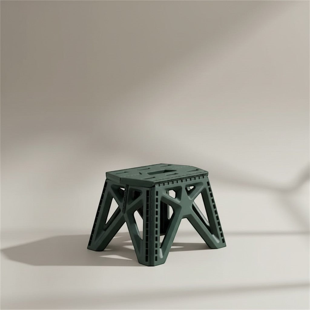 CAMPY heavy-duty green plastic folding camping stool, portable and durable for outdoor use.