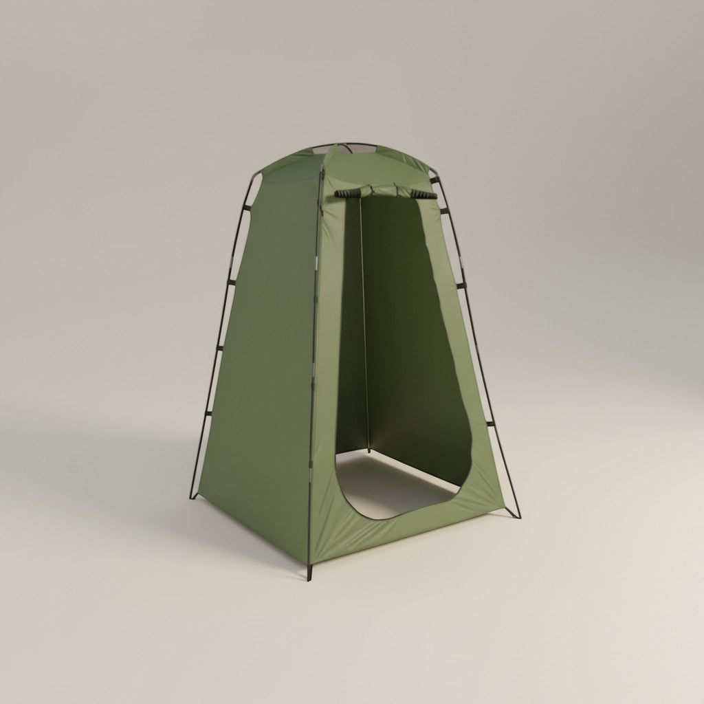 CAMPY green portable privacy shower and changing tent made of waterproof fabric with UV protection.