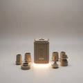 CAMPY khaki rechargeable air pump with multiple nozzle attachments and built-in light. USB powered.