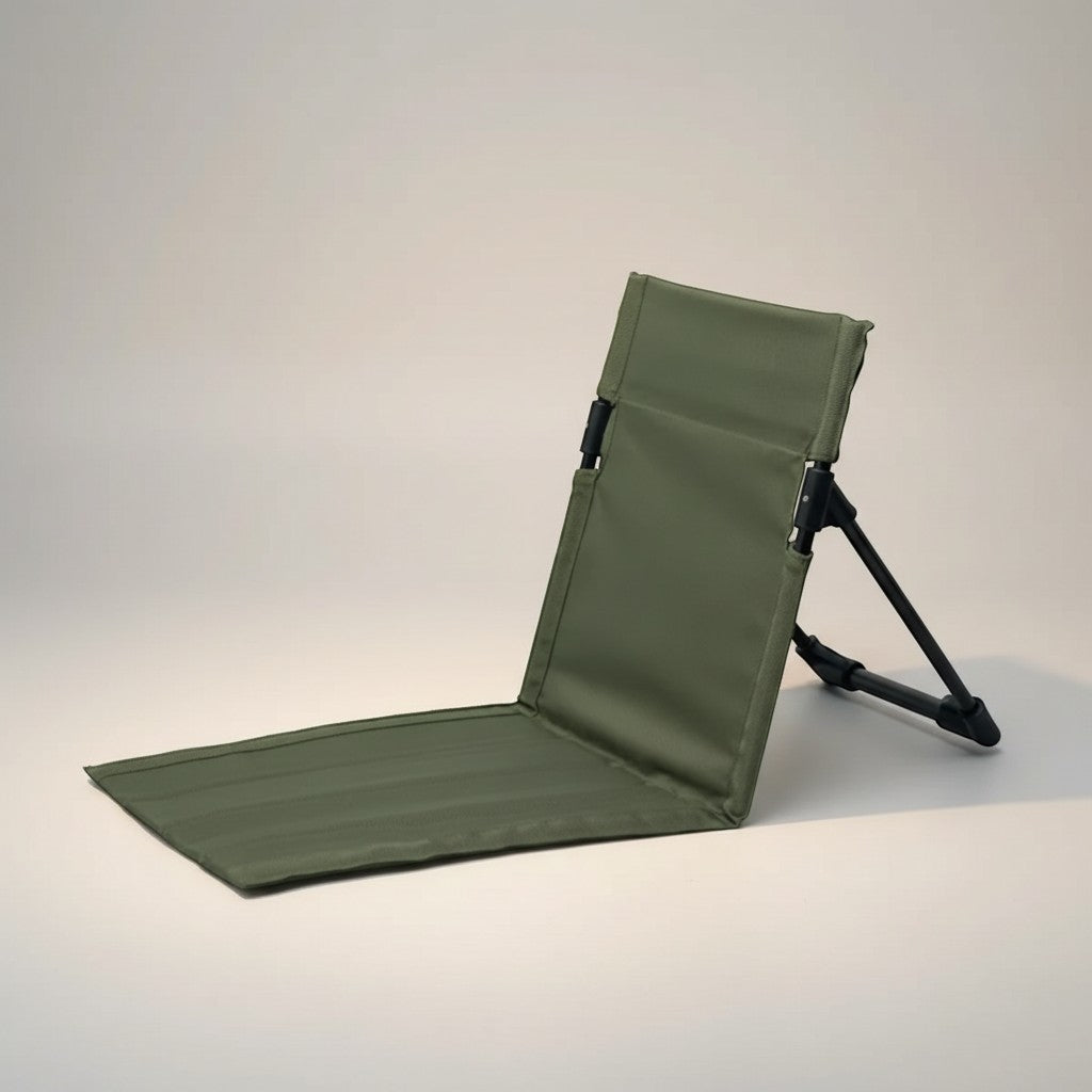 CAMPY foldable camping chair in olive green 600D Oxford fabric with aluminum alloy frame and backrest.
