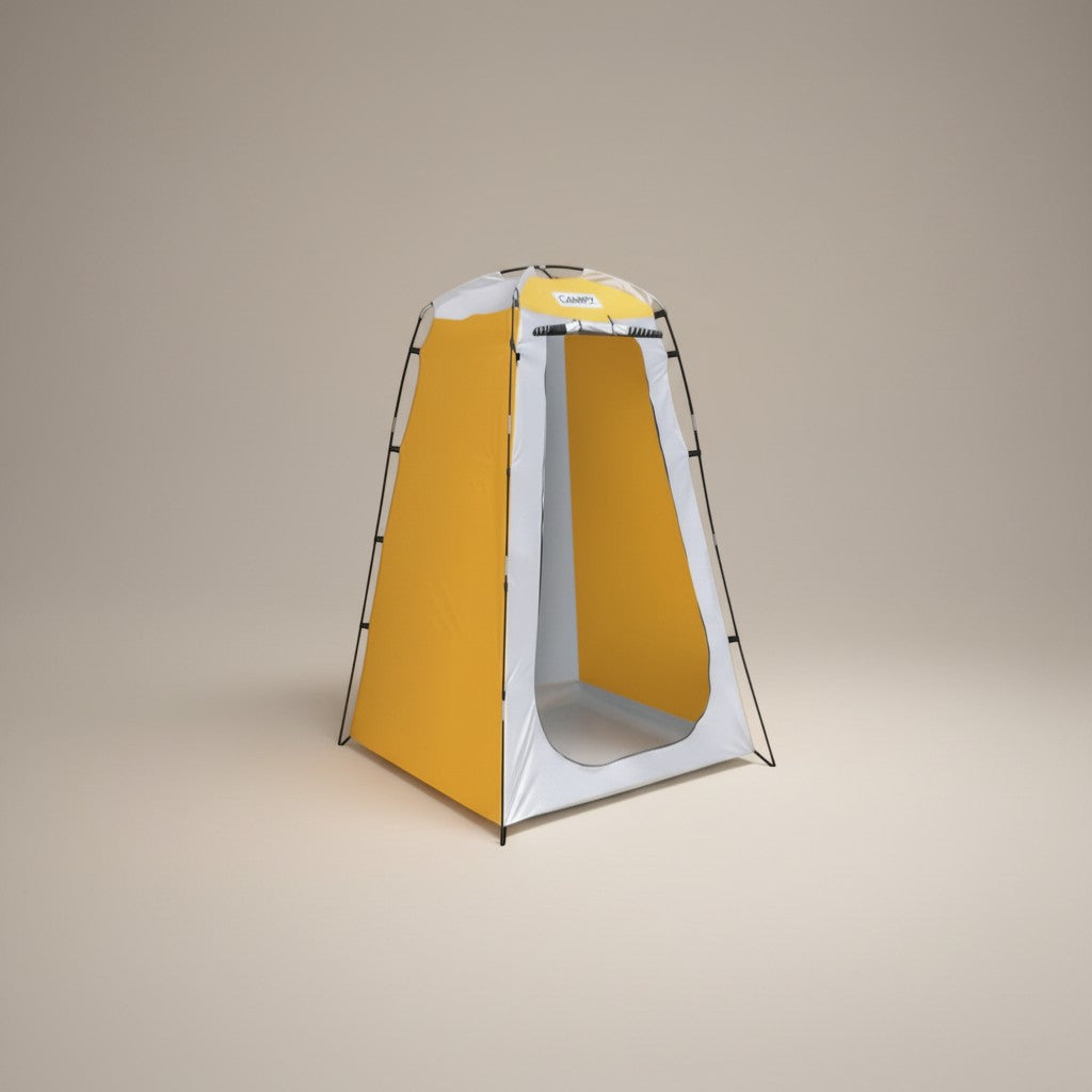 CAMPY portable privacy tent in orange and white, ideal for camping showers or changing rooms.