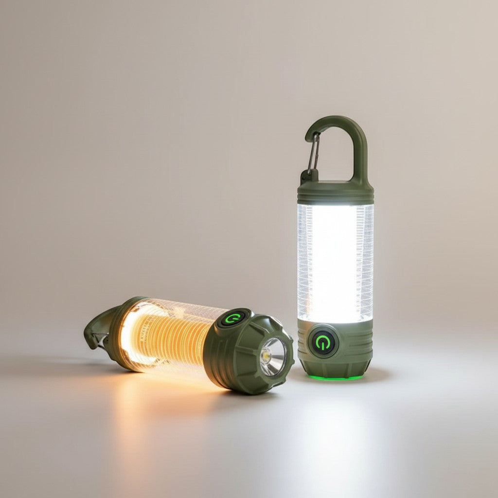 CAMPY portable rechargeable LED camping lantern with multiple light modes and carabiner clip, green