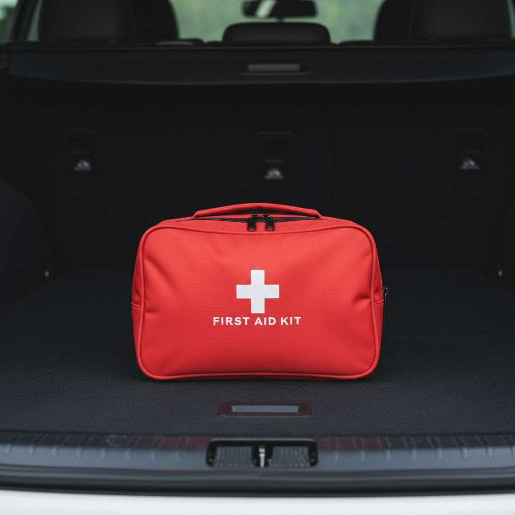 CAMPY red portable first aid kit bag with white cross and text, ideal for outdoor adventures.