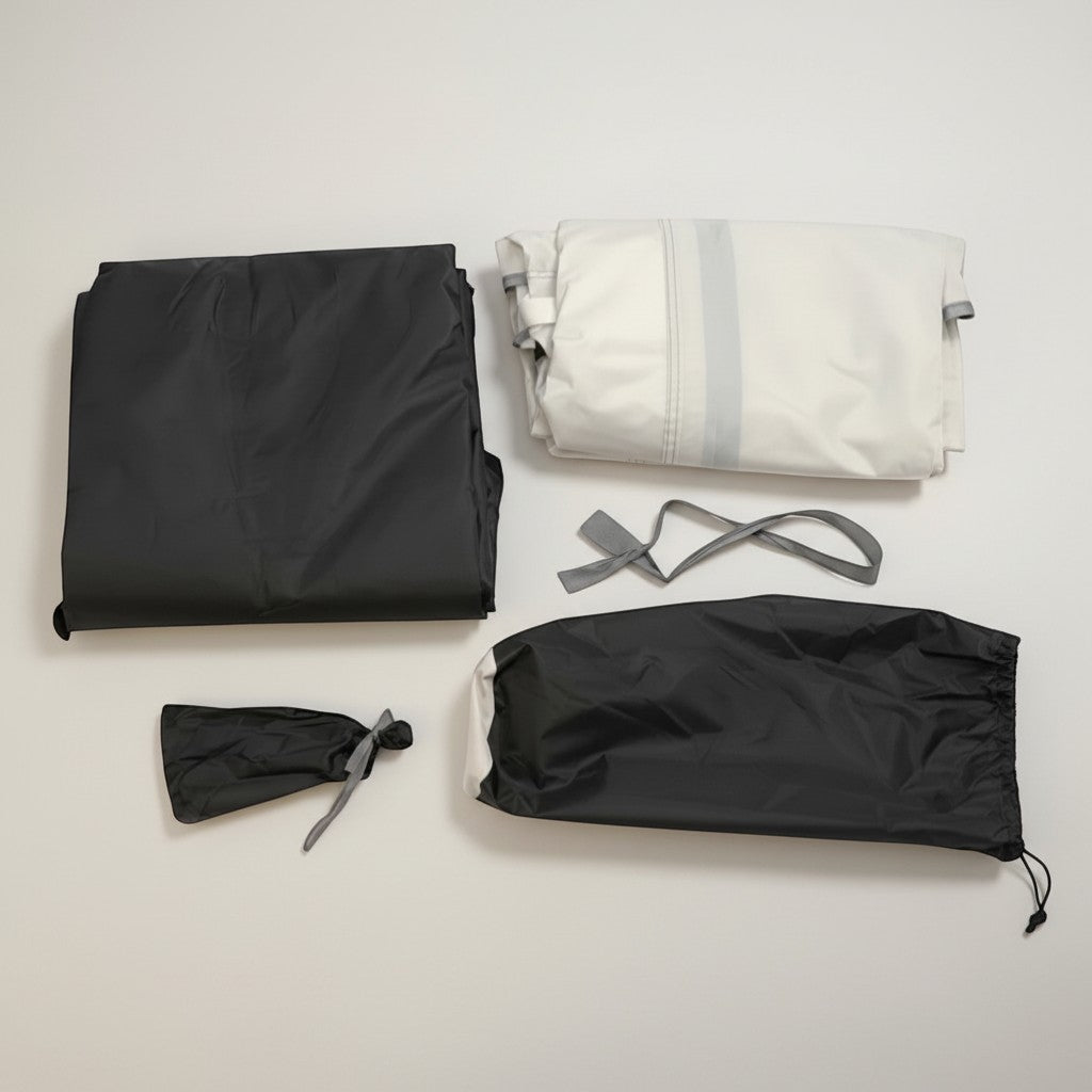CAMPY ultralight single person pyramid tent, white outer tent and black storage bags, waterproof and breathable.